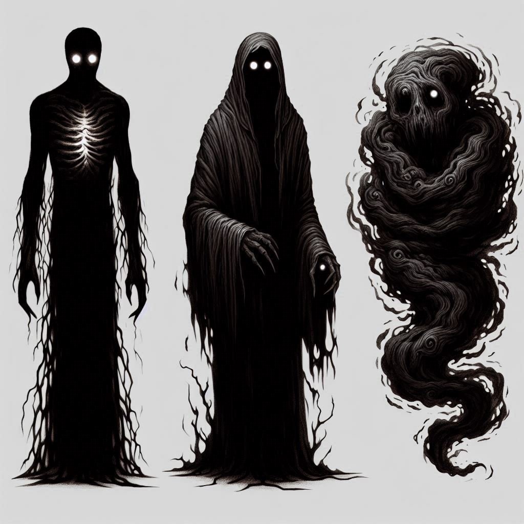 A collection of eerie shadow figures, each with unique and unsettling characteristics.