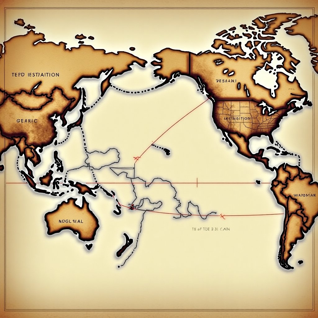 Amelia Earhart’s flight path, marking her final known location near Howland Island.