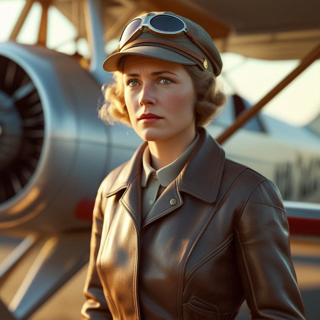 Amelia Earhart posing with her Lockheed Electra 10E before her historic flight.