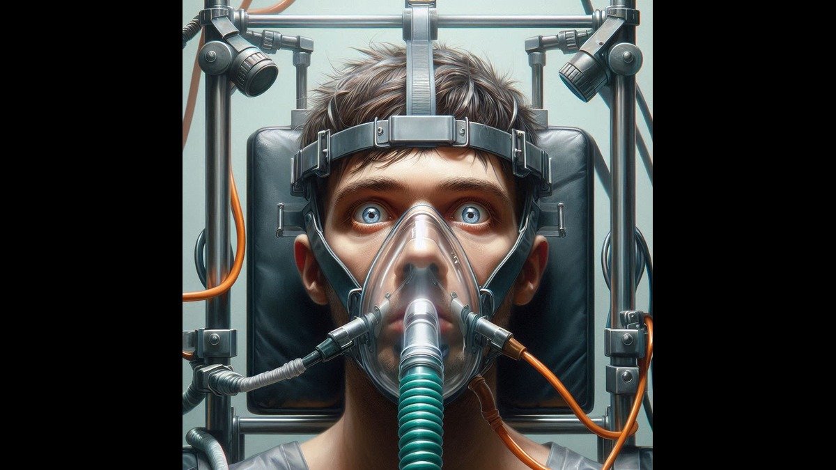 Russian Sleep Experiment test subject strapped to machine
