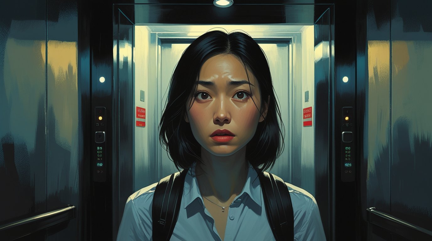 Elisa Lam mysterious death hotel elevator scene semi realistic digital painting